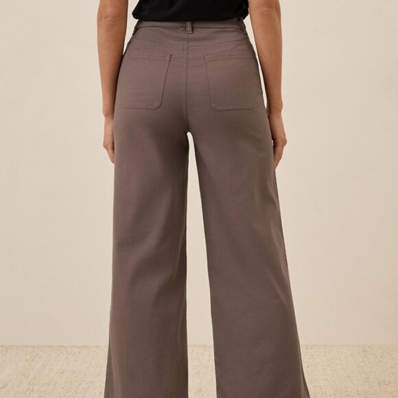 Pact Organic Women's Wide Leg Twill Pants Coffee Brown Fall Cotton 27" 28.5" - Picture 3 of 4